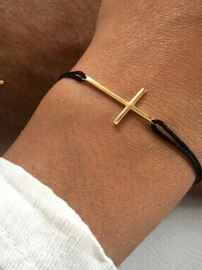 3/$35 NWT Gold Tone Copper Cross String Bracelet Minimalist Dainty Adjustable